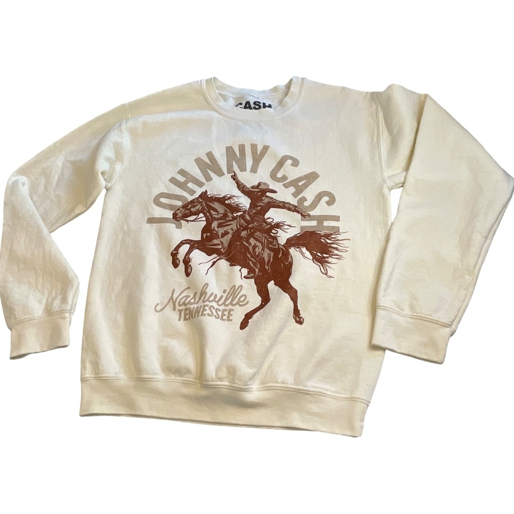 Johnny Cash Nashville TN Bronco Graphic Sweatshirt - Cream/Tan